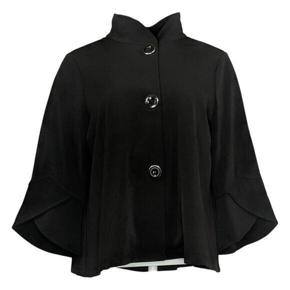 SUSAN‎ GRAVER Women's 2X Black LK Fusion Button-Front 3/4 Sleeve Jacket Blazer - Picture 1 of 10